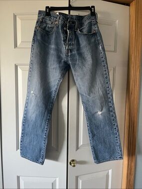 Men's Straight Light Blue Denim Jeans - Button Fly